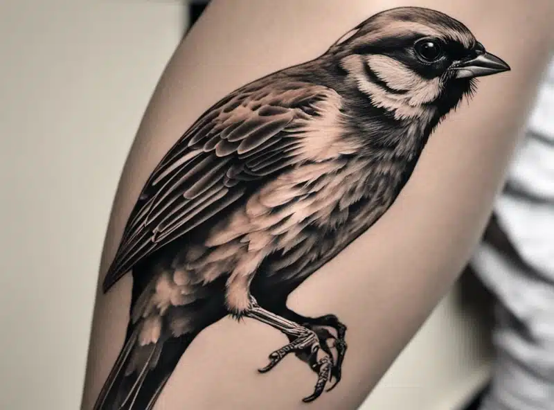 Sparrow Symbolism: 7 Spiritual Meanings of Sparrow Bird 5 The meaning of Sparrow Tattoo on leg