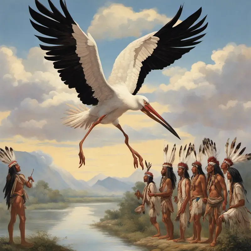 stork flying above native americans mythology